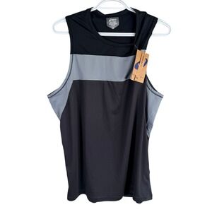 Asics Race Singlet Mens L Black Grey Sleeveless Running Tank Top Lightweight NEW